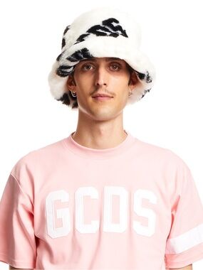 GCDS Black & White Faux Fur Bucket Hat